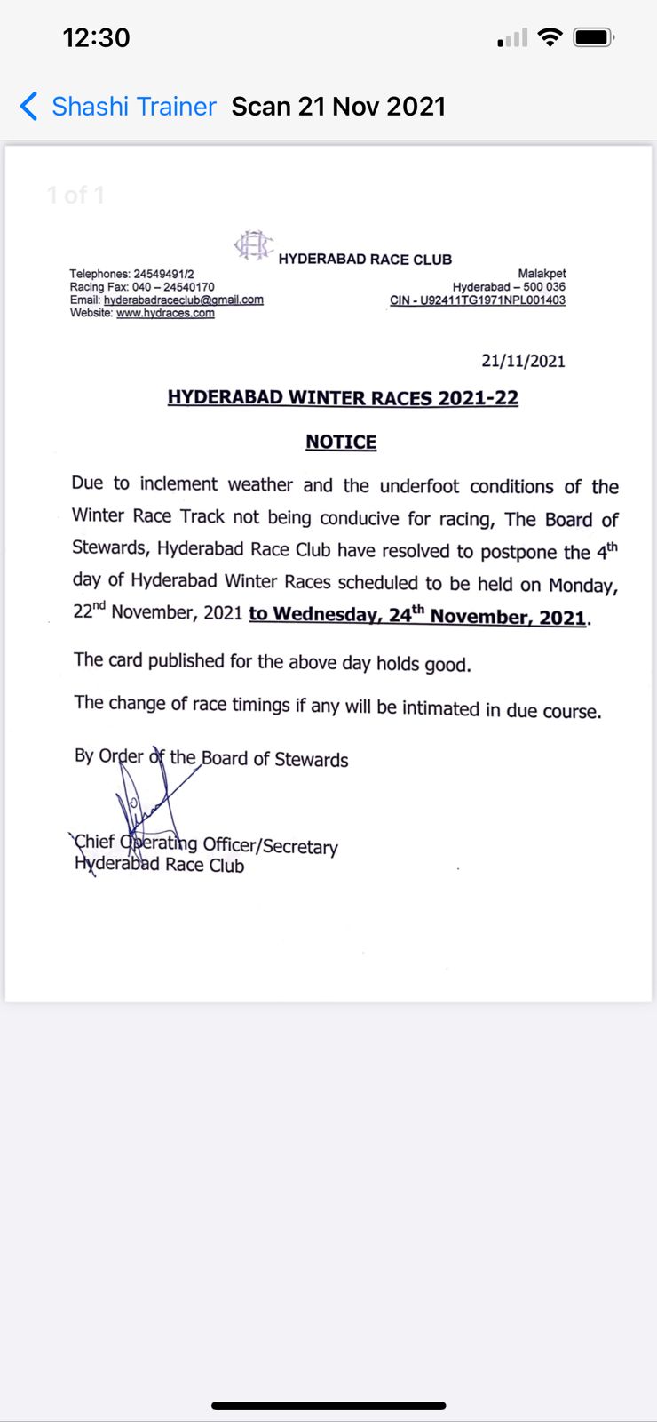 HYDERABAD RACES POSTPONED